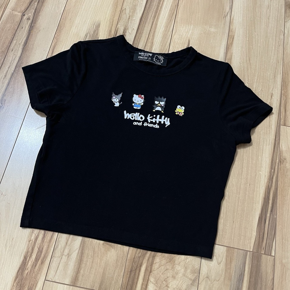 Hello Kitty And Friends X Forever 21 Black Graphic Crop Top Baby Doll T Shirt M